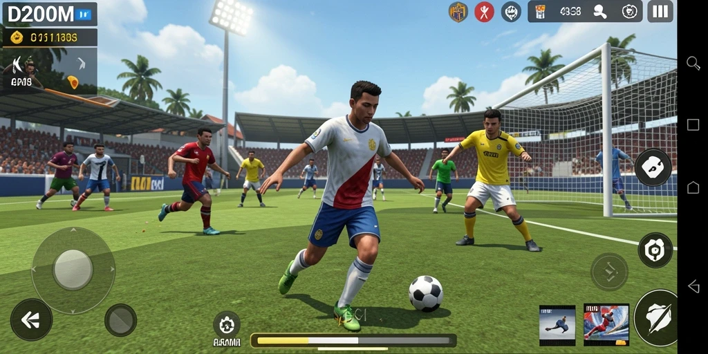 Screenshot D200M menampilkan aksi seru dalam permainan olahraga.