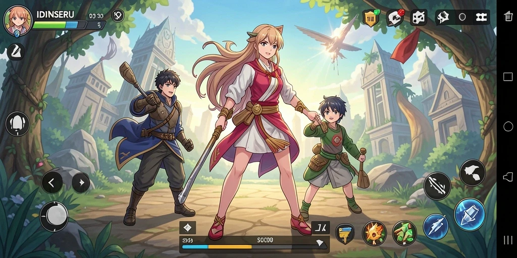 Screenshot gameplay IDNSERU menampilkan karakter anime dalam aksi yang seru.