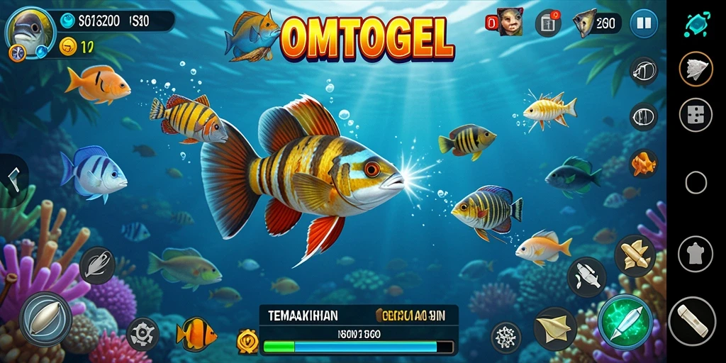 Tampilan gameplay seru dalam OMTOGEL dengan aksi Tembak Ikan.