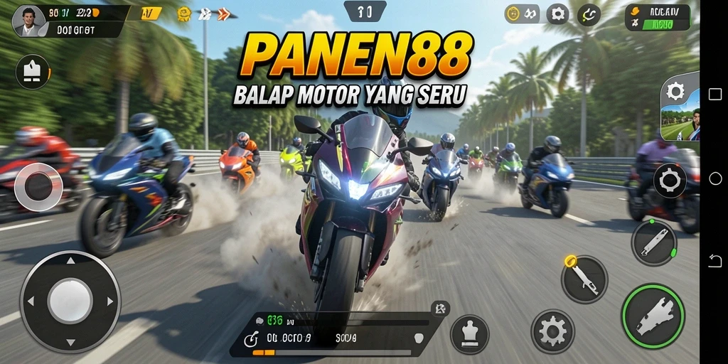 Tampilan gameplay seru di PANEN88 dengan balapan motor yang mendebarkan.